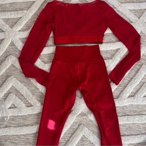 Set!ALO Dream Ballet Mesh Crop Top S High Waist Airlift Legging Bright Red S Hot